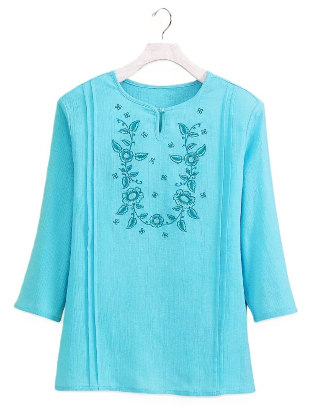 COUNTRY STORE Floral-Embroidered Cotton Top. Plus Size 3X